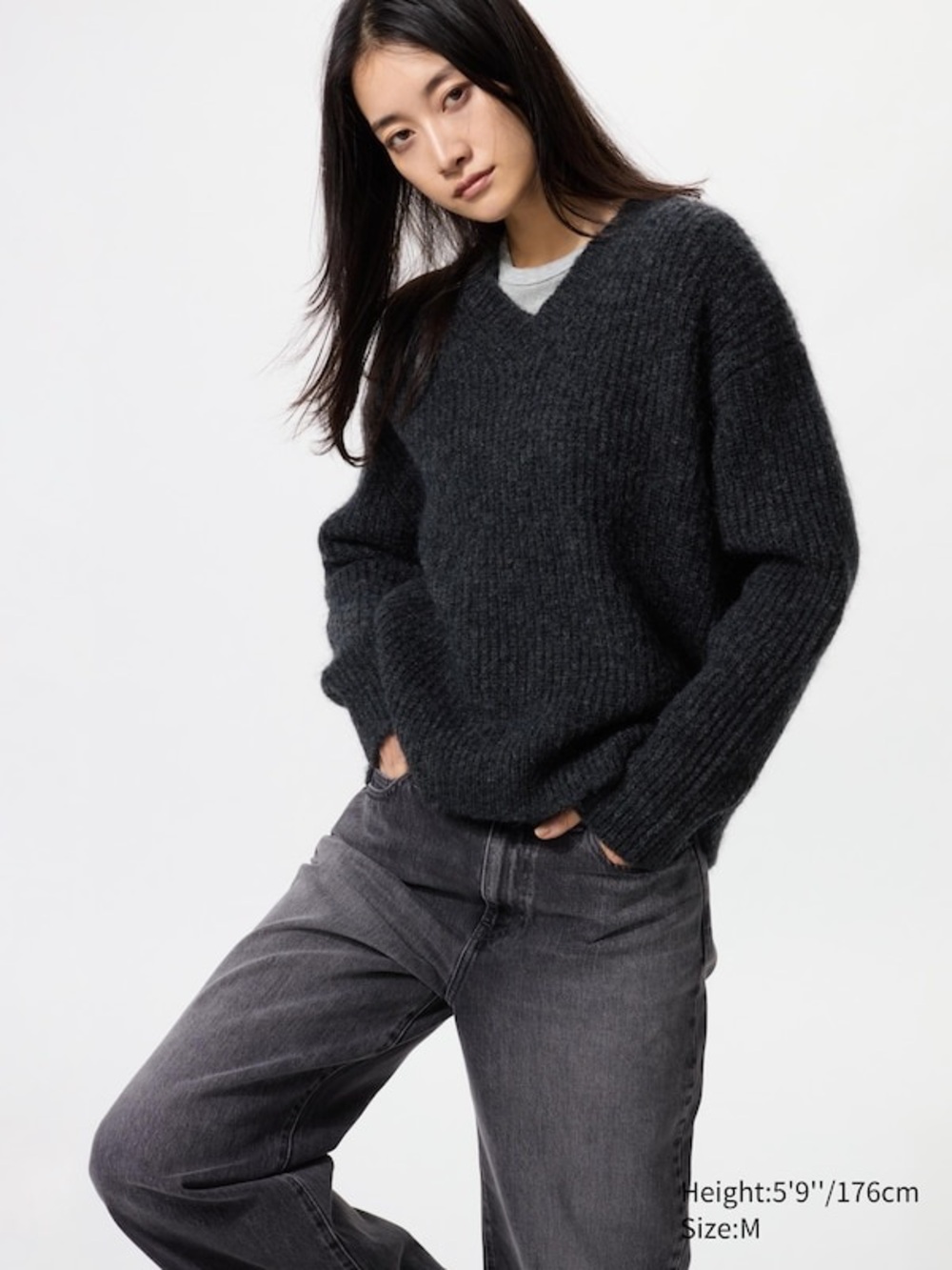 Uniqlo Women's Charcoal V-Neck Sweater